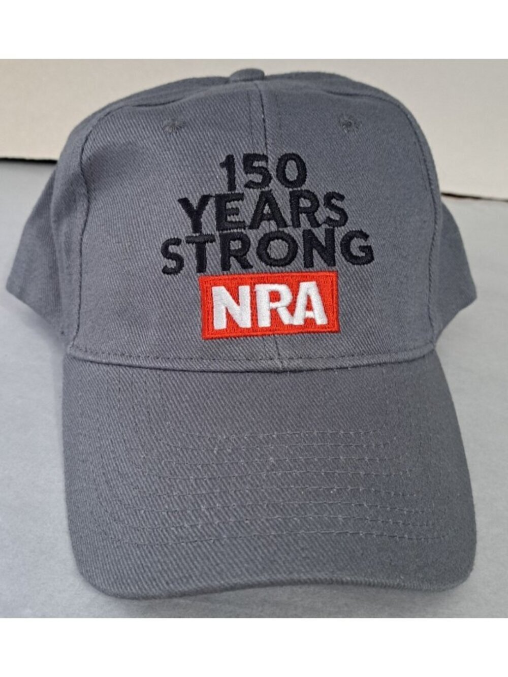 NRA 150 Years Strong OSFA Gray Baseball Hat Cap Adjustable Strap National Rifle